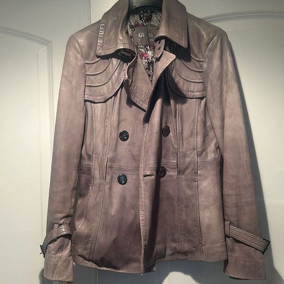 Guess Gray Genuine Leather Belted Jacket M - Picture 8 of 9